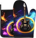 Pot Holders and Oven Mitts Set - Heat Resistant Kitchen Accessories Protect Your Hands from Hot Pots Magic Electric Guitar Music