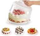10" Round Cake Carrier Stand with Lid and Handle,Portable Two Sided Cake Holder Serves as 5 Section Fruit Tray,Cupcake Containers for 11 Cupcakes (White)