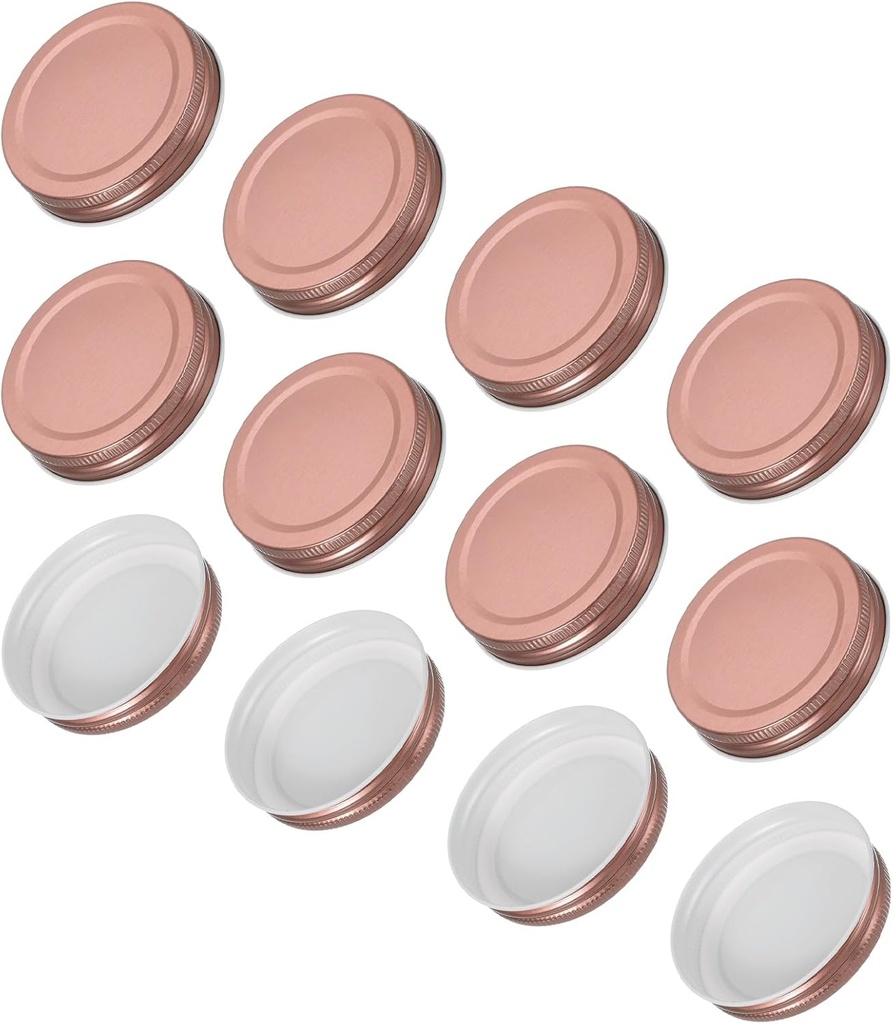 uxcell 12 Pcs Mason Jar Lids, Colored Tinplate Canning Lids with label for Regular Mouth Mason Jar for Fermenting Pickling Meal Prep Freezing, Preserving, Rose Gold(70mm)