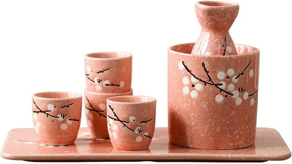 7 Piece Sake Set Sake Cup Set Traditional Hand Painted Design Porcelain Pottery Ceramic Cups Crafts Wine Glasses Suitable for Family (Color : A)