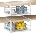 HENGI 2 Pack Adjustable Under Shelf Storage, Heavy Duty Metal Basket Organizer for Kitchen Cupboard Cabinet Pantry Laundry Desk Bookshelf, White