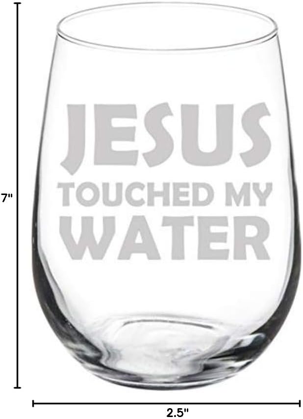 Wine Glass Goblet Funny Jesus Touched My Water (17 oz Stemless)