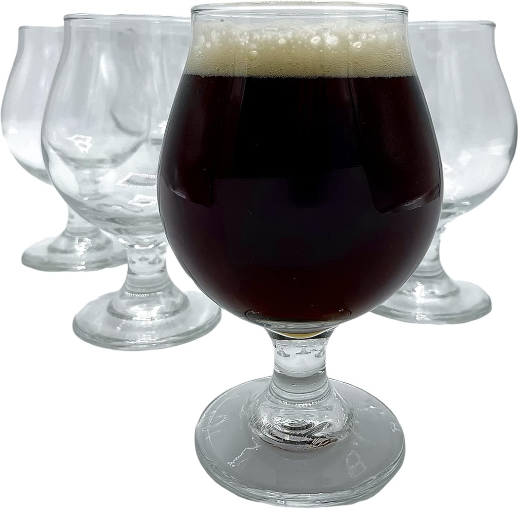 Craft Brews Classic Belgian Stemmed Tulip Beer Glasses, 16 Oz, Set of 6 with Bottle Opener (16 Ounces)