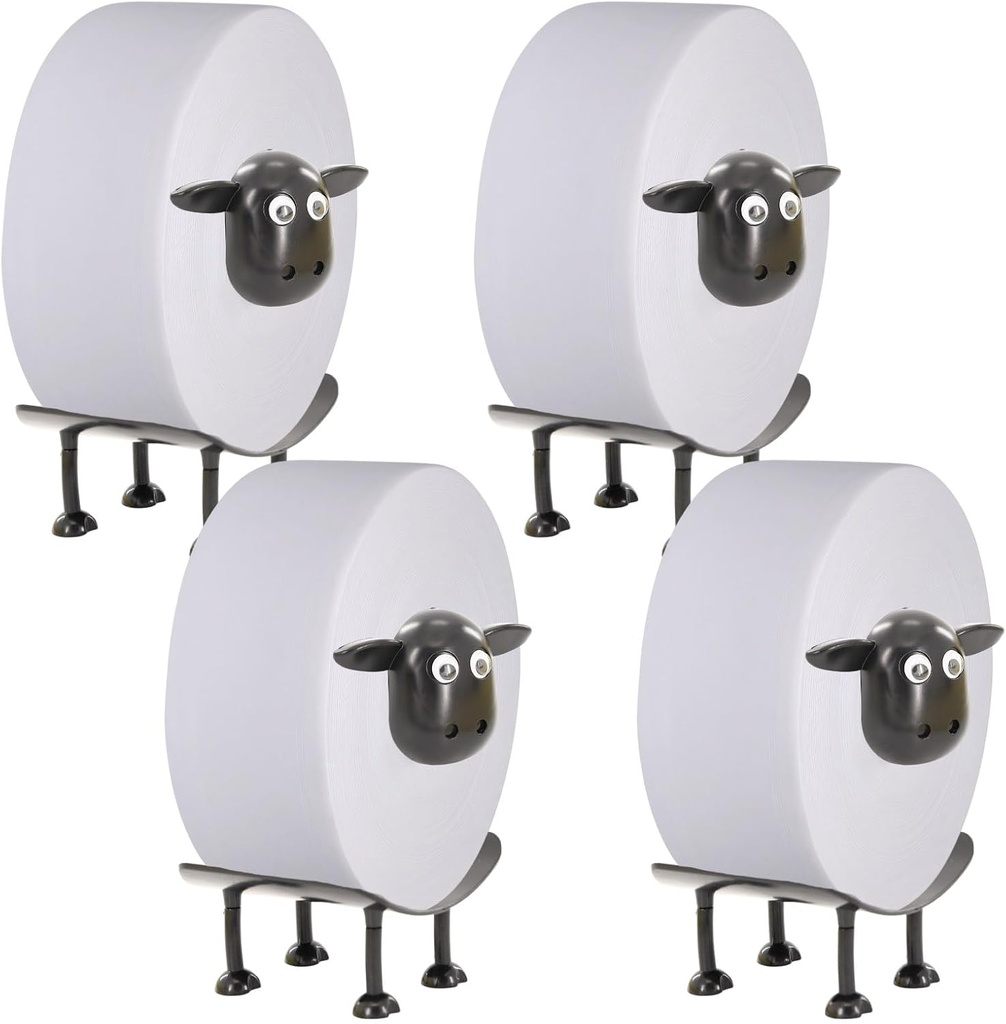 Sheep Toilet Paper Holder 4-Pack – Whimsical Sheep Toilet Roll Holder Set for Farmhouse Bathroom Decor, Space-Saving Sheep Toilet Paper Holder (White, 4 PCs)