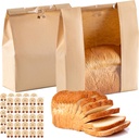 50 Pcs Bread Bags for Homemade Bread Storage, Sourdough Paper Bread Bags, Large Bakery Bags with Window for Bread Cookies & Snacks Storage, Includes 50 Pcs Label Seal Stickers (13.7x8.3x3.5 inch)