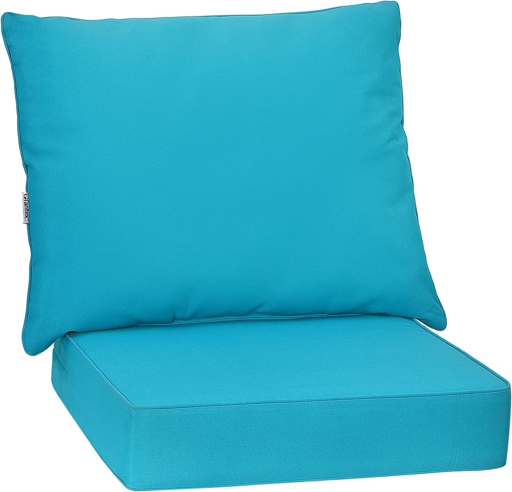 Giantex Patio Cushion Set with Pillow, Deep Seat and Back Cushion, Outdoor Chair Pads with Ties, Cushion Replacement for Patio Furniture, Waterproof 6 Inch Thick Indoor Floor Cushion