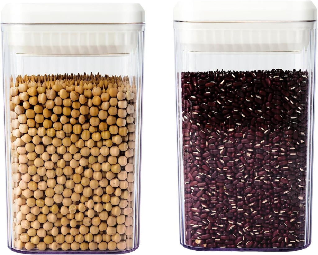 Airtight Food Storage Containers 2 Pack, White Plastic Kitchen Canisters with One-Touch Press Seal Lids, Leak Proof Pantry Organizers for Dry Fruits, Snacks, Sugar, Pasta, 1.2L / 40.5oz