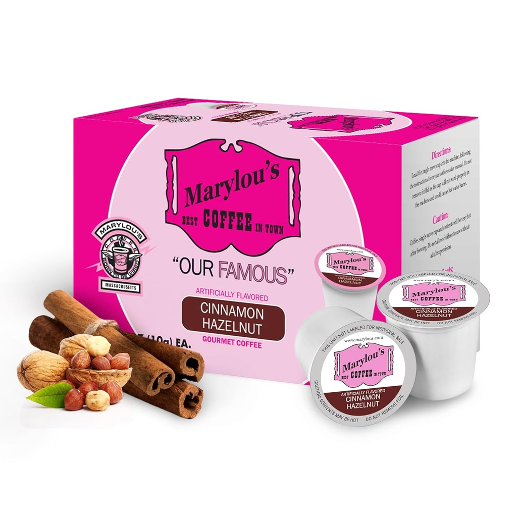 Marylou's Cinnamon Hazelnut Flavored Coffee - Medium Roast Gourmet, 72 Single Serve Cups for Keurig Coffee Maker