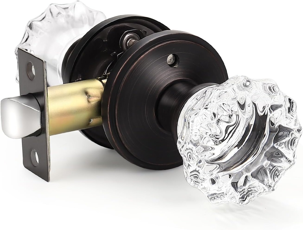 KNOBWELL Privacy Glass Door Knob Crystal Regency Fluted Door Knob with Victorian Plate Rosette in Oil Rubbed Bronze Set of 2