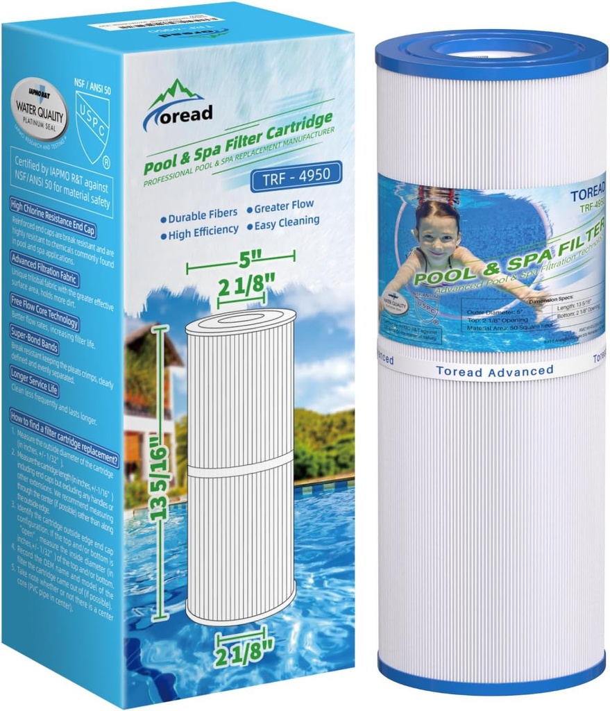 TOREAD TRF-4950 Spa Filter Replaces Unicel C-4950, Pleatco PRB50-IN, Guardian 413-212-02, Filbur FC-2390, 373045, 03FIL1600, 17-2380, Jacuzzi J210/J220/J235/J245/J275, 5X13 Hot Tub Filter, 1Pack