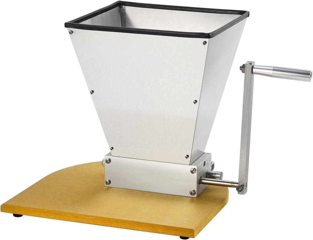 Grain Mill Manual Malt Mill Barley Grinder 2 Adjustable Rollers Wooden Base, 13LB Stainless Steel Malt Crusher Homebrew Beer Grain Crusher Grinder for Grain Malt Barley, Manual/Low Speed Drill Working