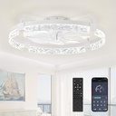 LEDIARY 24 Inch Low Profile Ceiling Fans with Lights and Remote, Flush Mount Fandelier Ceiling Fan, 3000K-6000K Dimmable LED Fan Light, White Modern Ceiling Fans with Lights for Bedroom