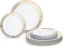 " OCCASIONS " 50 Plates Pack (25 Guests)-Wedding Party Disposable Plastic Plate Set -25 x 10.25'' Dinner + 25 x 7.5'' Salad & Dessert plates (Royal in White/Blush & Gold)