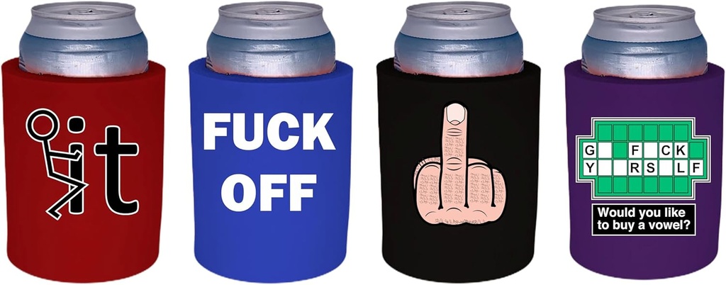 Funny F*ck Thick Foam Old School Can Coolie Designs 4 Pack