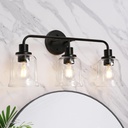 Black Bathroom Light Fixtures, 3 Light Modern Vanity Lights for Bathroom with Clear Glass Shades, Farmhouse Bathroom Lights Over Mirror