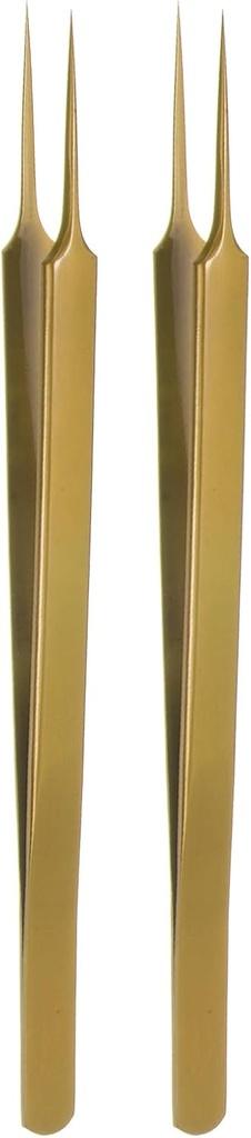 HARFINGTON 2pcs Stainless Steel Precision Tweezers 6.3 Inch Long Handle Pointed Tip Tweezers Multi Purpose for Craft Industrial Work Laboratory Use, Gold
