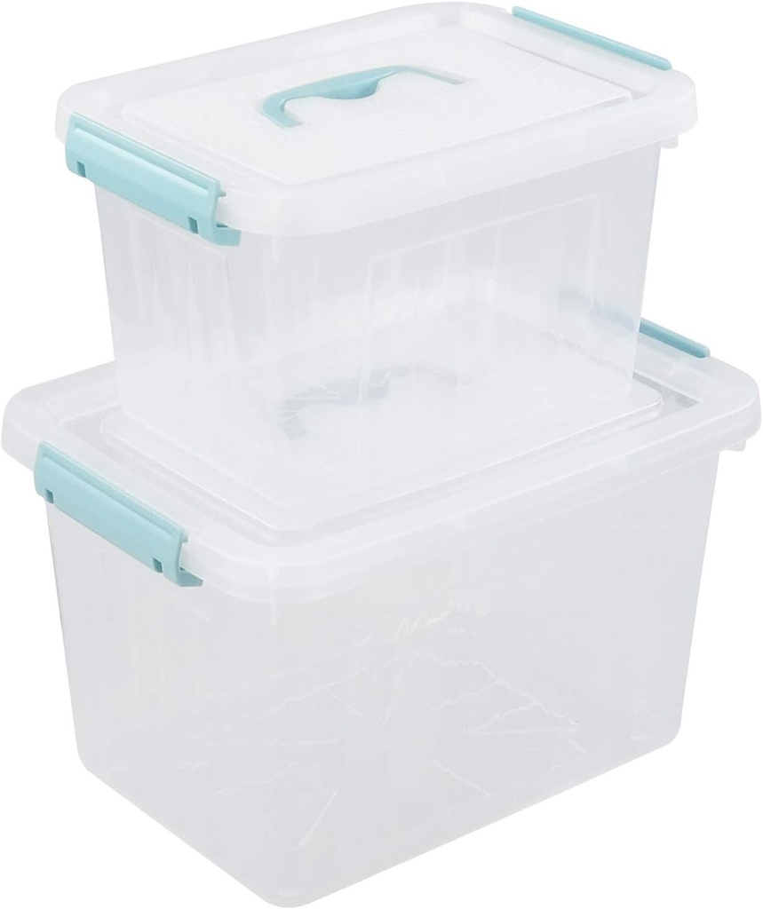 Gloreen 12 Quart&6 Quart Clear Storage Bins with Lid and Mint Green Handle, Multipurpose Stackable Plastic Storage Latches Box/Containers