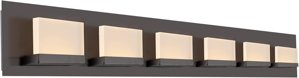 Kira Home Everett 48" Modern 6-Light 60W Integrated LED (360W eq.) Bathroom/Vanity Light, Rectangular Acrylic Lenses, Energy Efficient, Eco-Friendly, 3000k Warm White Light, Oil Rubbed Bronze Finish