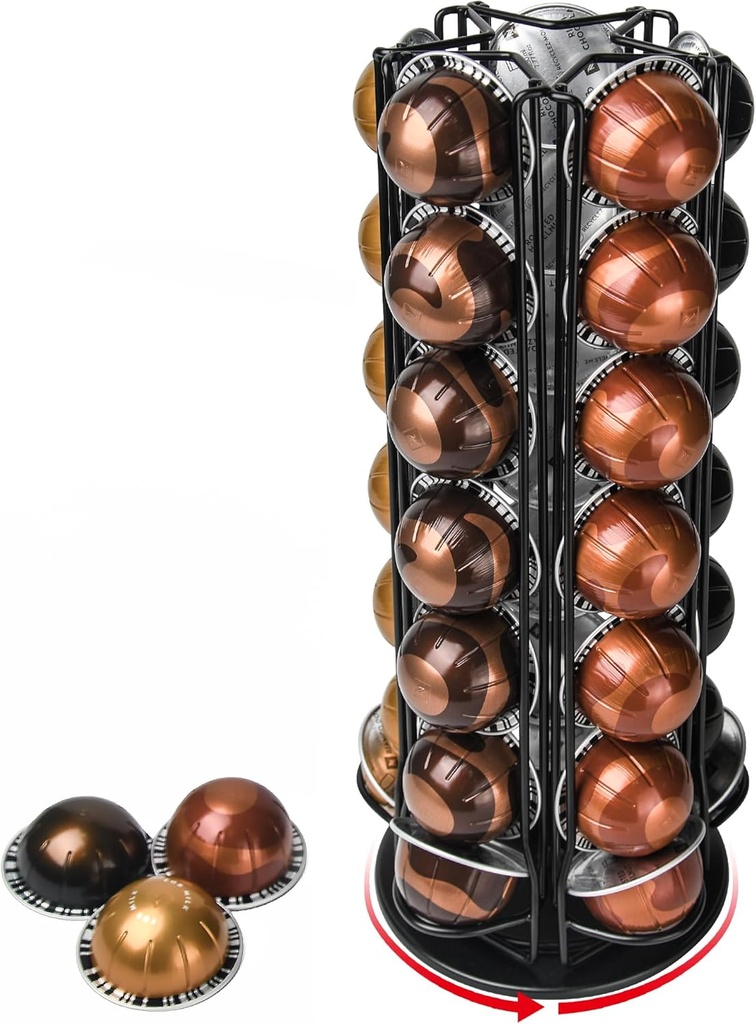 360° Spinning Coffee Pod Carousel Stand | Holds 35 Capsules | Compact Countertop Organizer with Silent Rotation, Durable & Modern (Black)