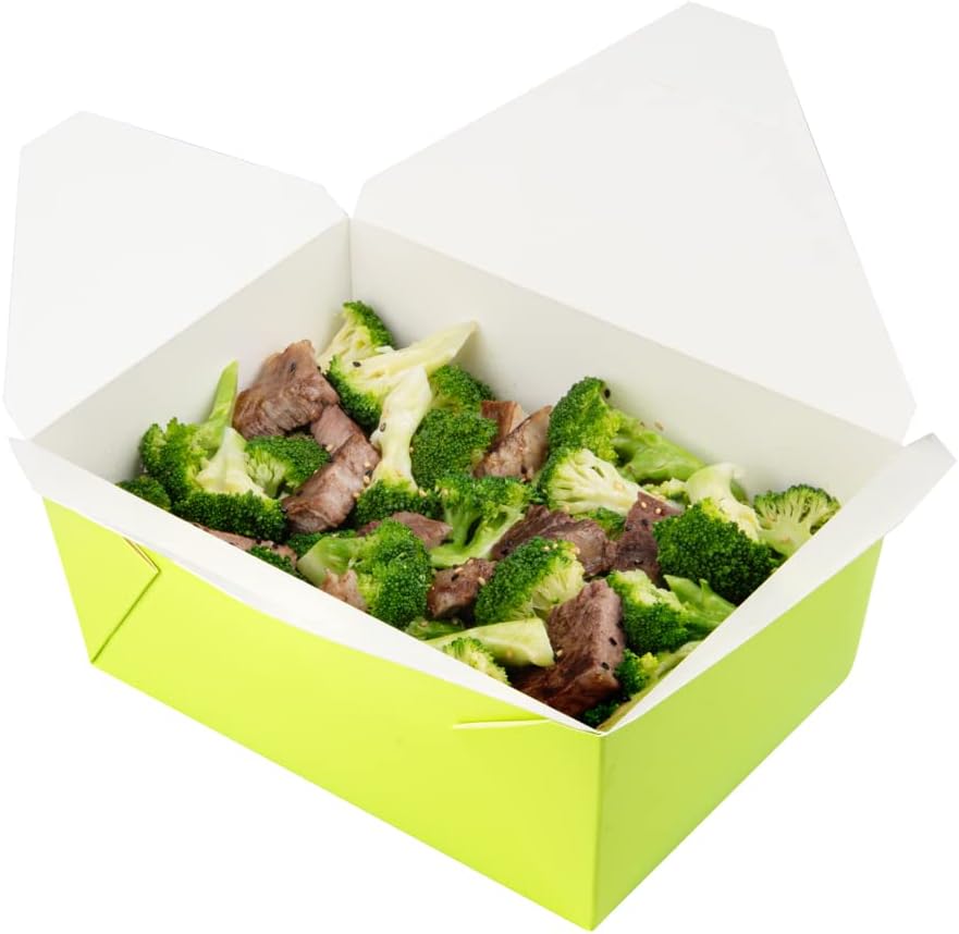 Restaurantware Bio Tek 98 Ounce Take Out Boxes 50 To Go Lunch Boxes - Tab-Lock Closure Heat-Tolerant Green Paper Disposable Lunch Boxes Greaseproof For Hot And Cold Foods