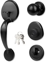 Black Front Door Handle and Deadbolt Set, Front Door Lock Set, Single Cylinder Front Door Entry Lock, Exterior Door Lock Set, Front Door Handles and Locks