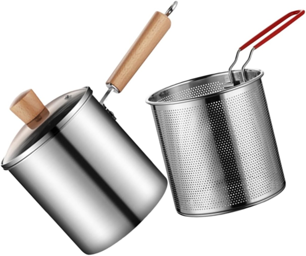 Amosfun 1Set Large Capacity Frying Pot with Fry Basket Deep Fryer for Chips Fish and Vegetables for Home Cooking and Easy to Use