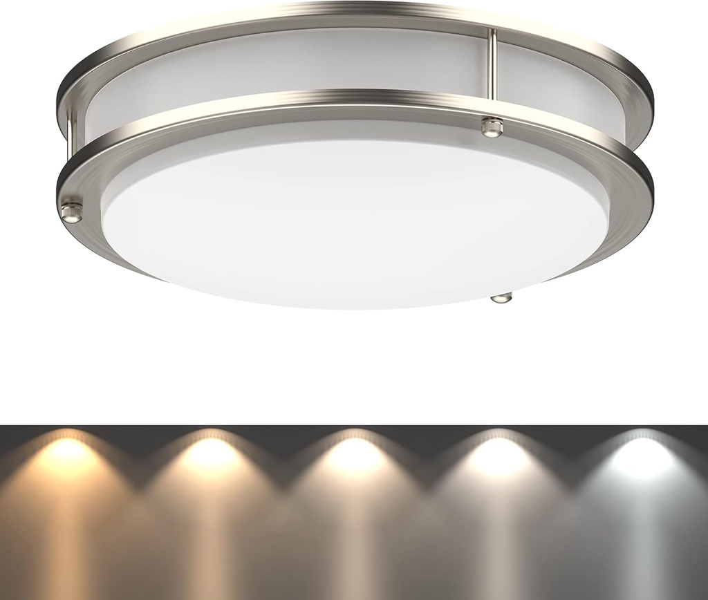 DYMOND LED Ceiling Light Flush Mount Dimmable Adjustable Lighting from Warm White to Daylight 2700K 3000K 3500K 4000K 5000K 5 in 1 Selectable CCT (Brushed Nickel, 14 Inch)