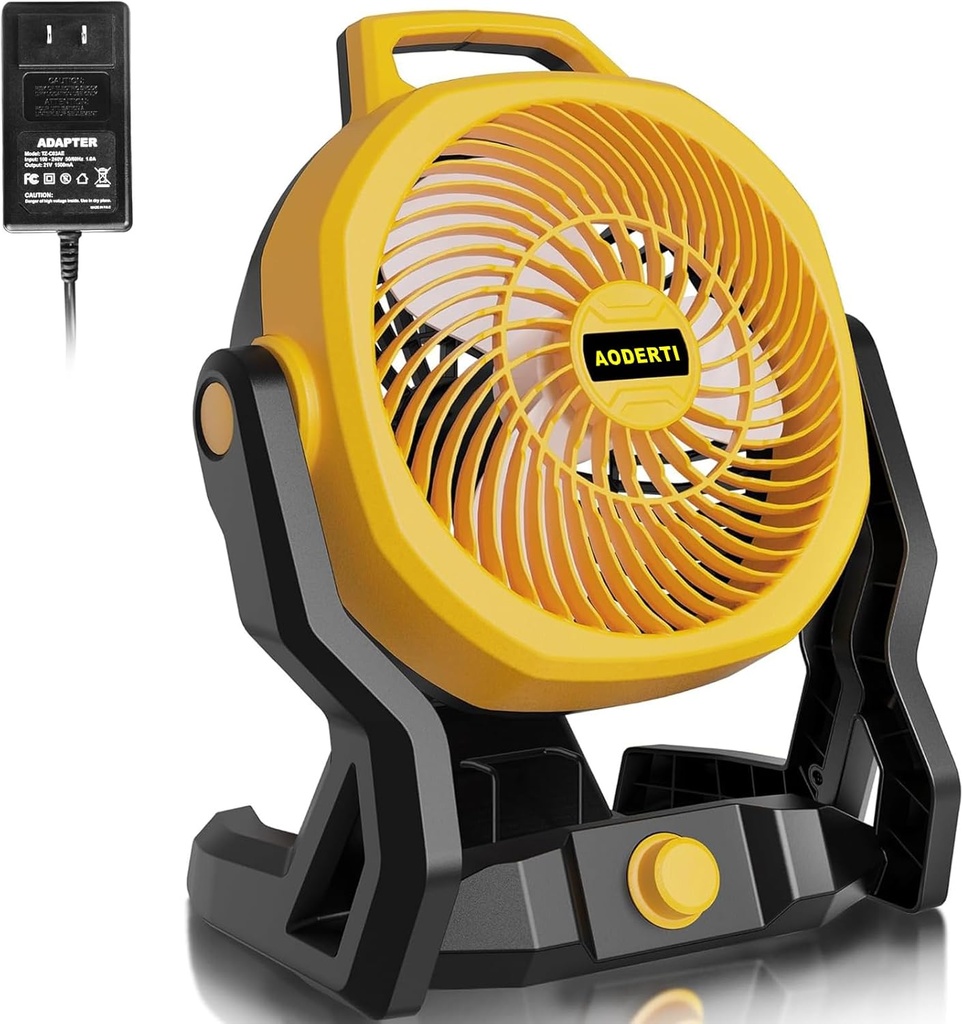 Battery Operated Fan for Dewalt 20V Max Battery, Cordless Camping Fan, Highest 650 CFM with AC Adapter, Variable Speed Battery Powered Fan, Low Noise Jobsite Fan, Hook for Hanging (Bare Tool Only)