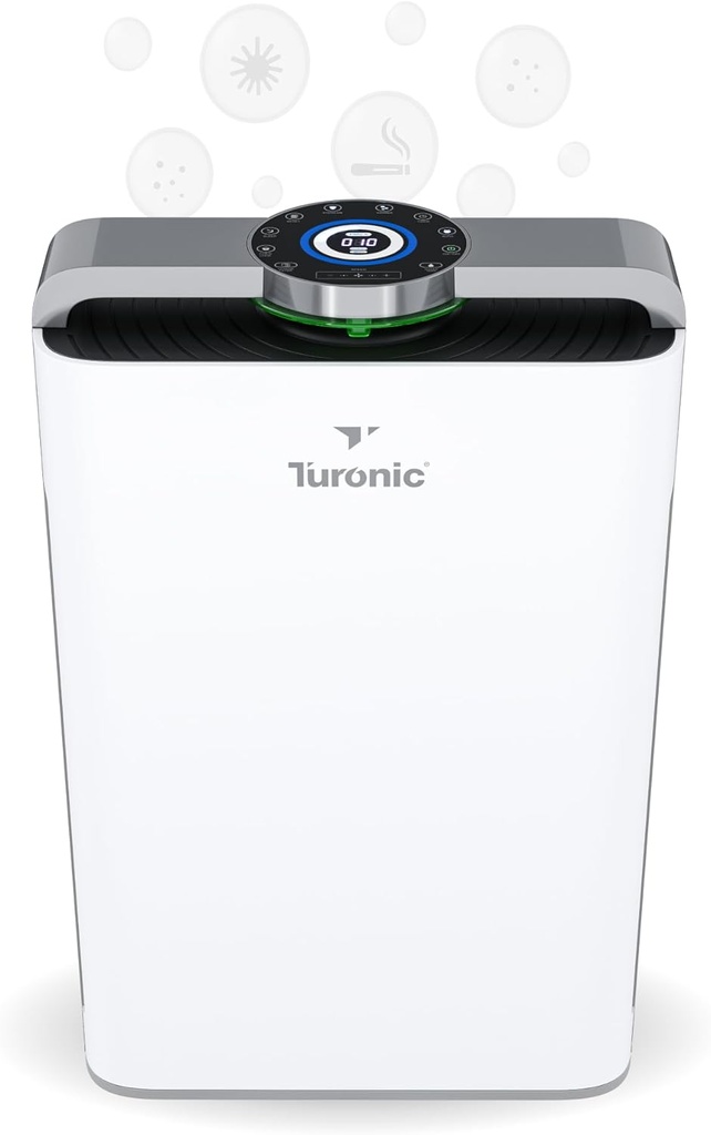 Turonic PH950 Air Purifier and Humidifier Combo for Large Rooms – HEPA, UV, Ionizer, PM2.5 Sensor, Cold Catalyst – Air Purifier for Home Pets with 8 Speeds, App Control, Remote, Filters, Humidifier