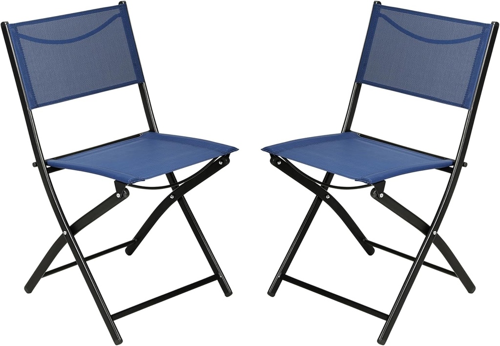 Flash Furniture Brazos Commercial Indoor-Outdoor Folding Chairs, Flex Comfort Backs/Seats, Metal Frames, Portable Lightweight Foldable Design, Set of 2, Navy/Black