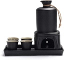 Sake Set Japanese Sake Cup Set 8-Piece Sake Set with Tray and Warming, Black Ceramic Wine Glass Set, Quaint Texture Sake Set for Warm/Cold Sake Service Sake Pot Set