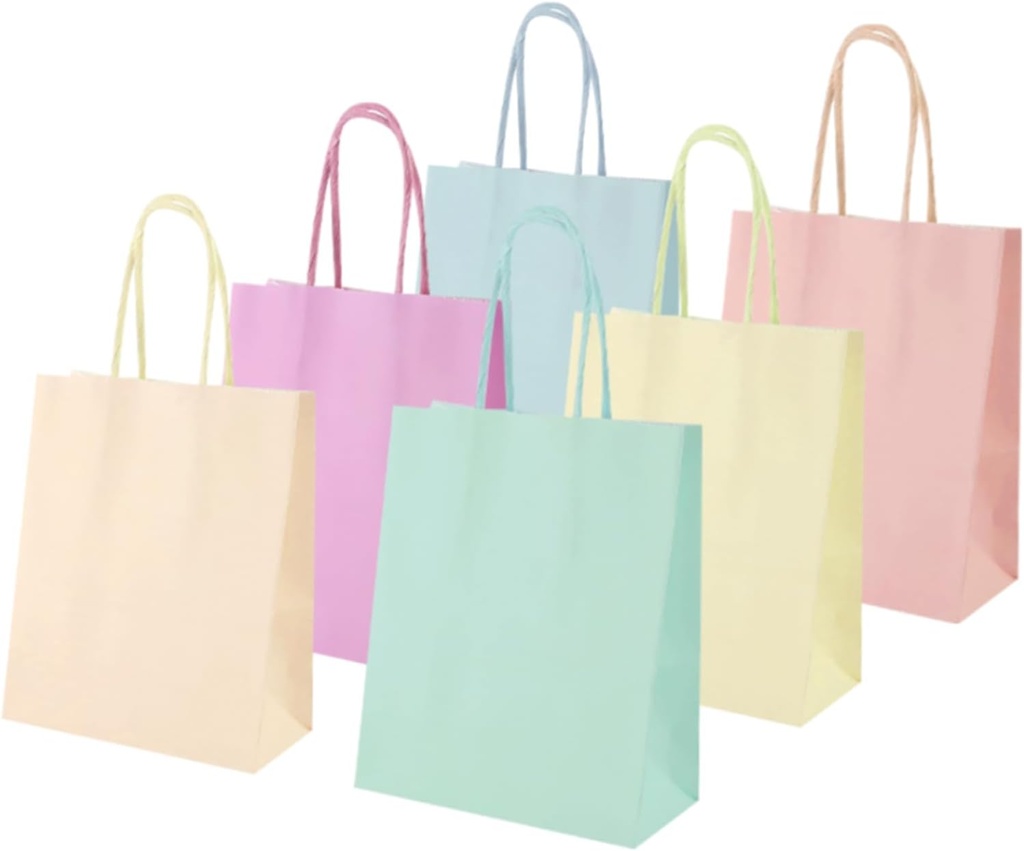 Zoyiancy 36 Pcs Party Paper Bags with Handles, Small Kraft Gift Bags with 36 Stickers for Birthday, Wedding, Xmas Supplies (6 Colors)