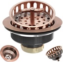 Kitchen Sink Drain Assembly 3-1/2 Inch Stainless Steel Kitchen Drain with T-Shaped Sink Strainer Basket and Drain Stopper for Standard Kitchen Sink Antique Copper