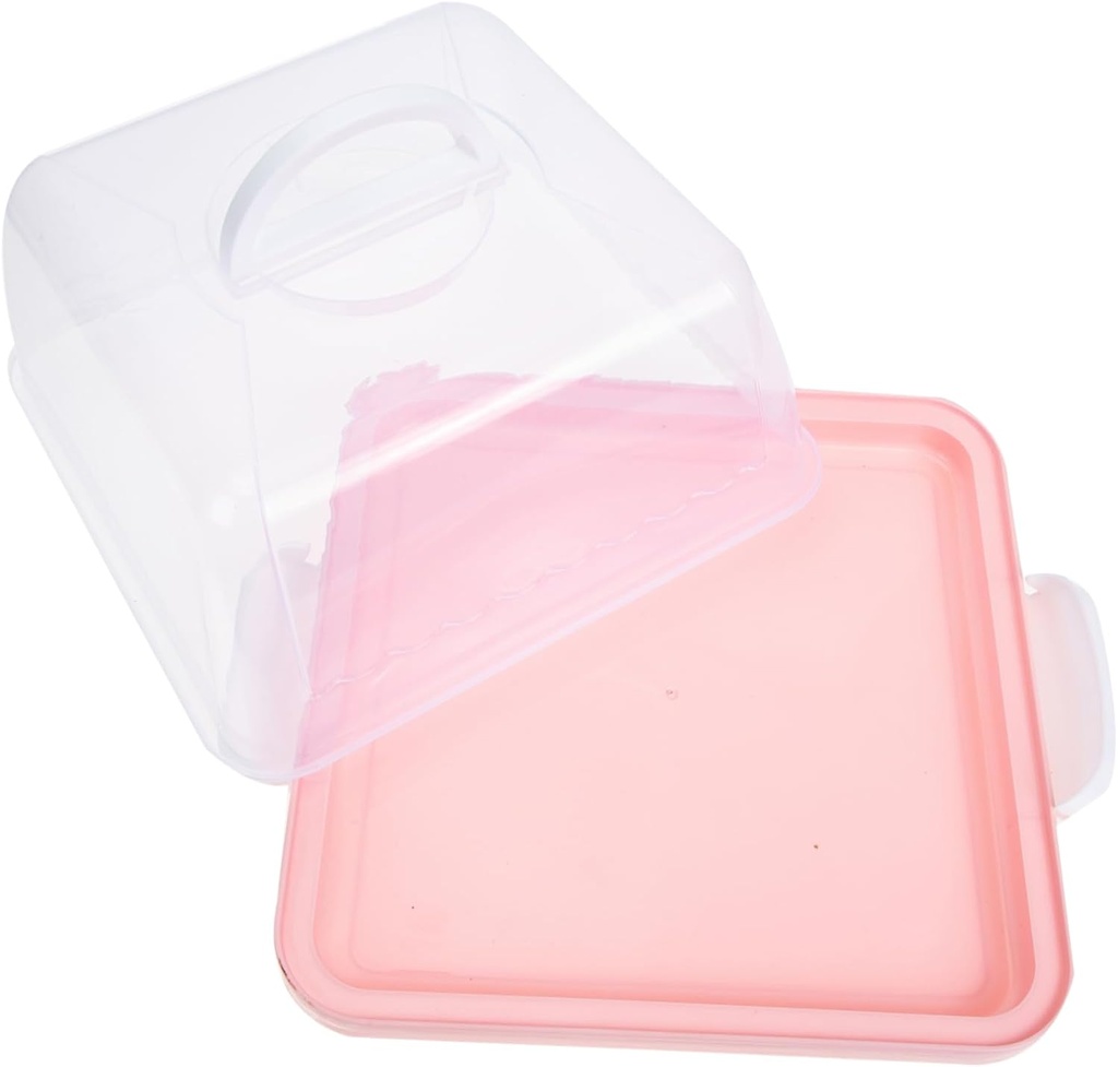 Cabilock Portable Plastic Cake Carrier with Lid and Handle Thickened Square Pink Cake Storage Box for Birthday Desserts Reusable Holder for Home Bakery and Party Use