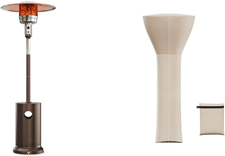 EAST OAK 48,000 BTU Patio Heater for Outdoor Use With Round Table Design & Patio Heater Covers with 300D Oxford Fabric, Zipper, Storage Bag, Waterproof