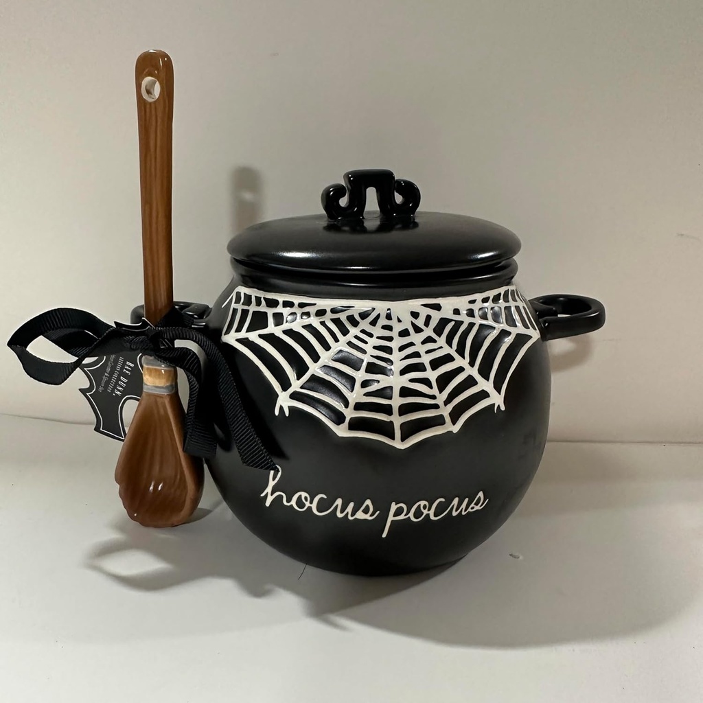 Rae – HOCUS POCUS Black Cauldron Canister with Broom Spoon | Ceramic Cauldron Kitchenware, Witch Pot, Candy Jar, Soup or Cookie Container | Spooky Witchy Home Décor Gift | HALLOWEEN – Dunn By Magenta