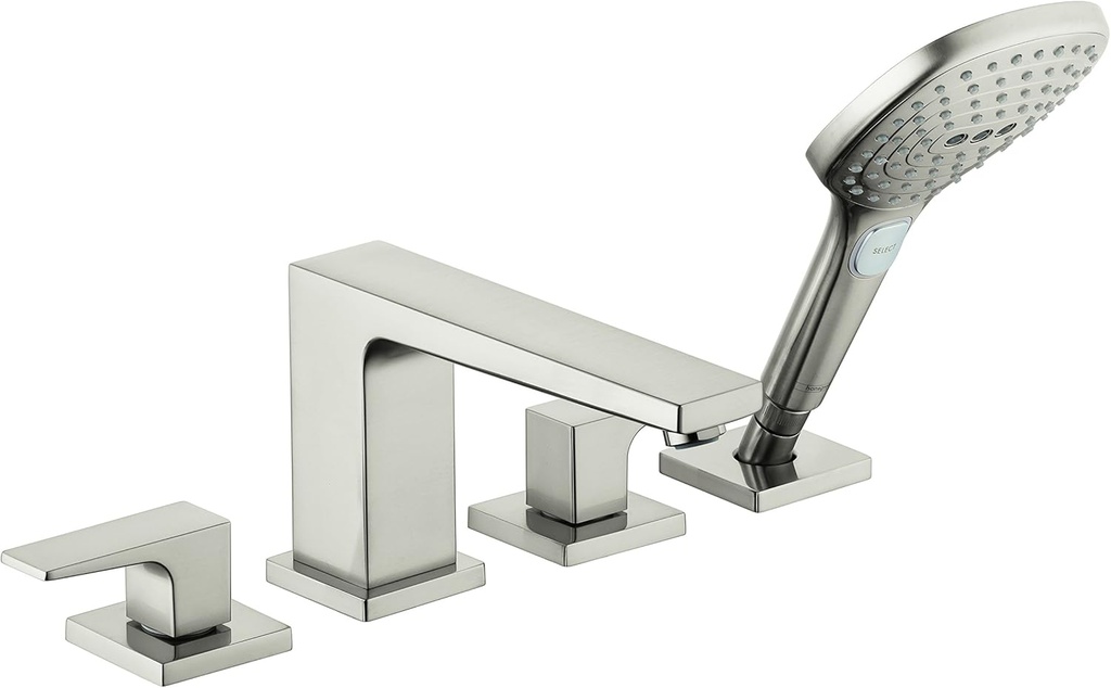 hansgrohe Metropol Modern 2-Handle 19-inch Wide Roman Tub Filler Freestanding Bathtub Faucetand Shower Set in Brushed Nickel, 32553821