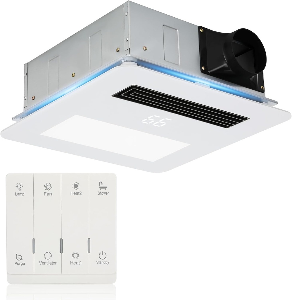 Quiet Bathroom Exhaust Fan with Light and Heater | 4-in-1 Bathroom Ventilation System | 1800W Heating Power, 190 CFM, Ultra-Low 30dB Operation | Energy Efficient, Easy Installation for Bathrooms
