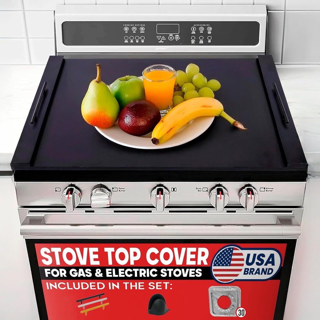 RVTHEUS® Noodle Board Stove Cover, 29.5x22", Stove Top Covers for Gas Burners and Electric Stoves, Includes 30 Stove Burner Covers, 3 Sets of Handles and 1 Glove, Stove Top Covers for Electric Stove