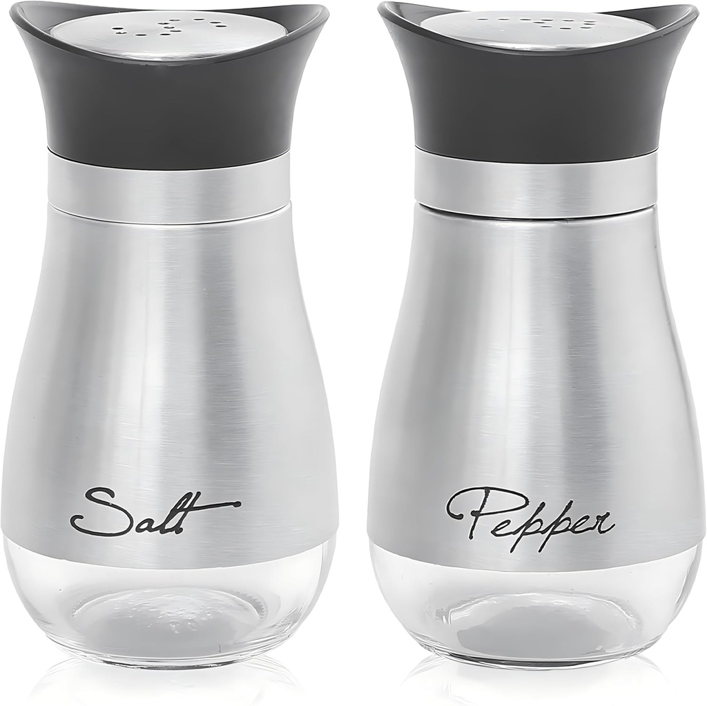 2-Pack Stainless Steel Salt And Pepper Shakers Set with Glass Bottle, Spice Dispenser Kitchen Accessories for Table,RV,Camp,BBQ and Kitchen