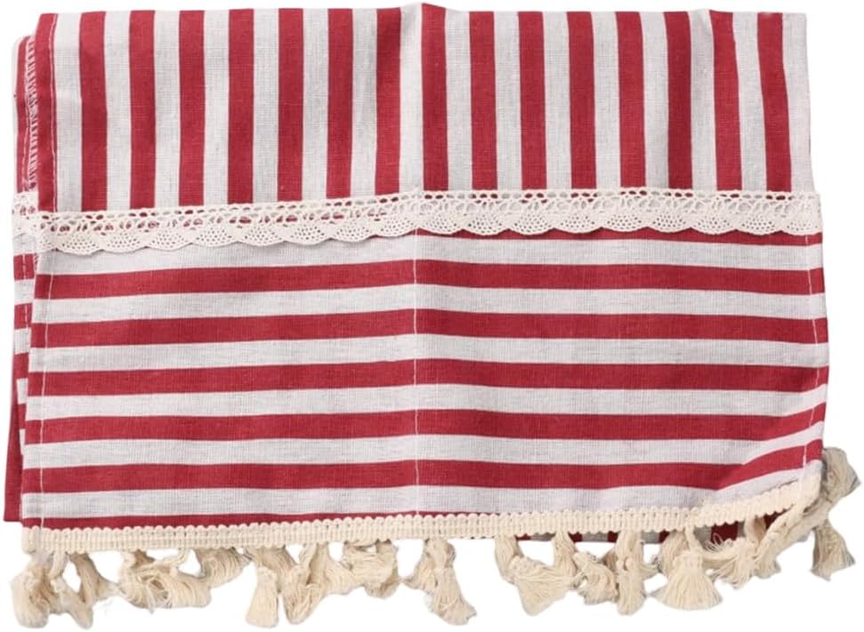 GORGECRAFT 39.37×13.78 Inch Microwave Oven Top Dust Cover Cotton Linen Oil Proof Machine Protector Decorative Kitchen Appliance Cover with Storage Pockets for Decor Appliance Dust Control (Red Stripe)