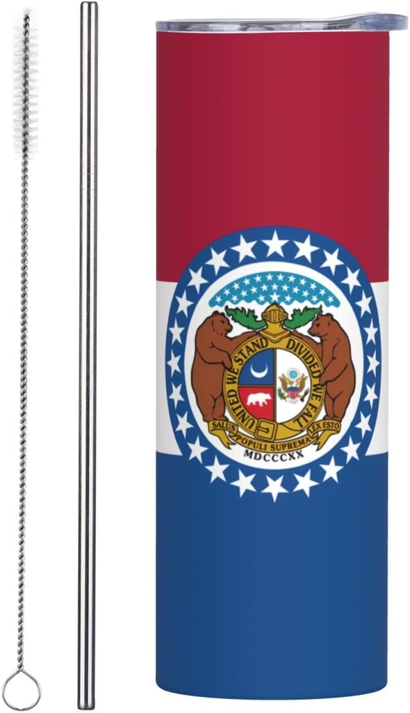 20ozMissouri State Flag stainless steel straw lid cup, double-layer stainless steel, can be drunk directly or with a straw