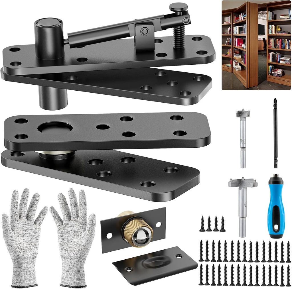 Hidden Door Hinge, 570Lbs Load-Bearing Thickened Solid Stainless Steel, 360° Rotation Heavy Duty Swinging Conceal Hinges Invisible Door Hinge