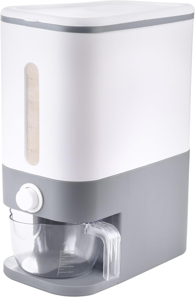 Rubtlamp 22.5-25 Lbs Gray Rice Dispenser, Rice Container with Lid, Rice Storage Container with Measuring Cup, Food Dispenser Rice Container, Storage Container for Cereal, Household Rice Bucket