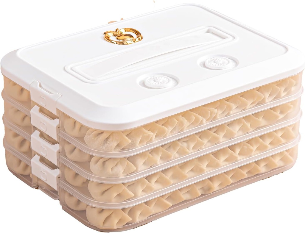 4-Layer Food Storage Containers with Lids,Cookie Storage Containers,Good Sealing Dumpling Box,Stackable Snack Container,Time Recoder