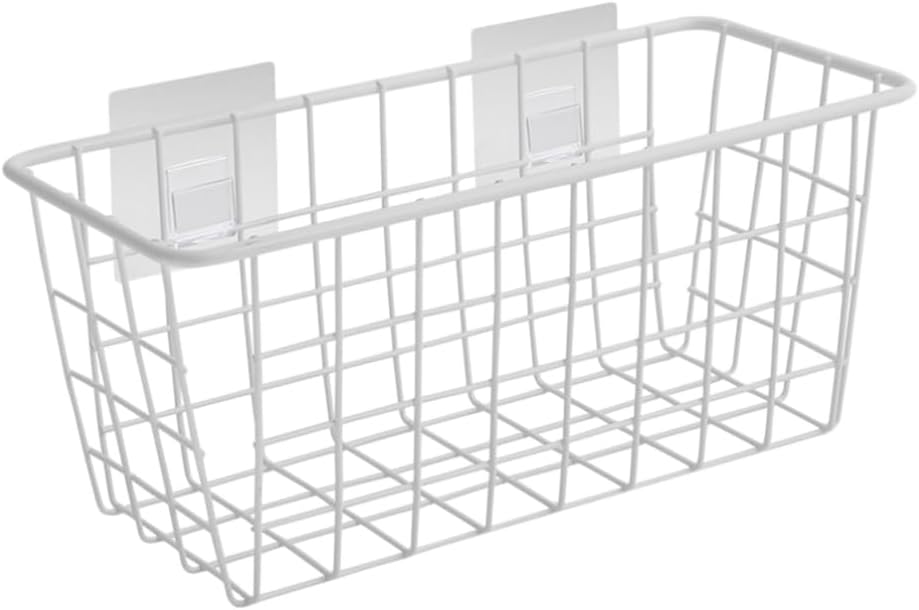 Ciieeo Sticky Hooks Iron Wall-mounted Storage Basket Wall Hanging Organizer for Kitchen Bathroom