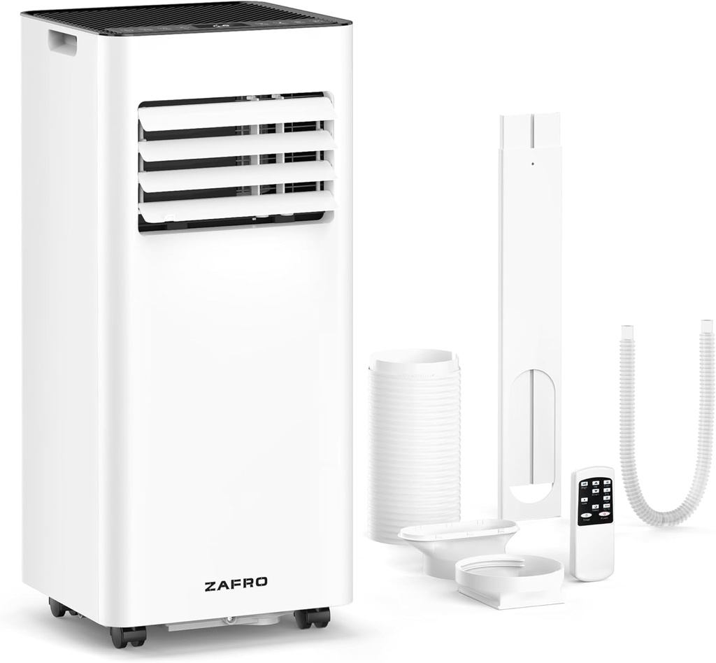 ZAFRO 8,000 BTU Portable Air Conditioners, 4 Modes Portable AC Unit with Fast Cooling/Energy Saving/Remote Control/24Hrs Timer for Bedroom/Dorms/Indoor Rooms, White