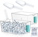 Havawish 2 Set Ice Bin and Flexible Scoop Set Plastic Freezer Ice Bin with Pull out Handle Clear Storage Bucket for Container with Bucket Scoop(Blue,10.83 x 7 x 4.33 in)