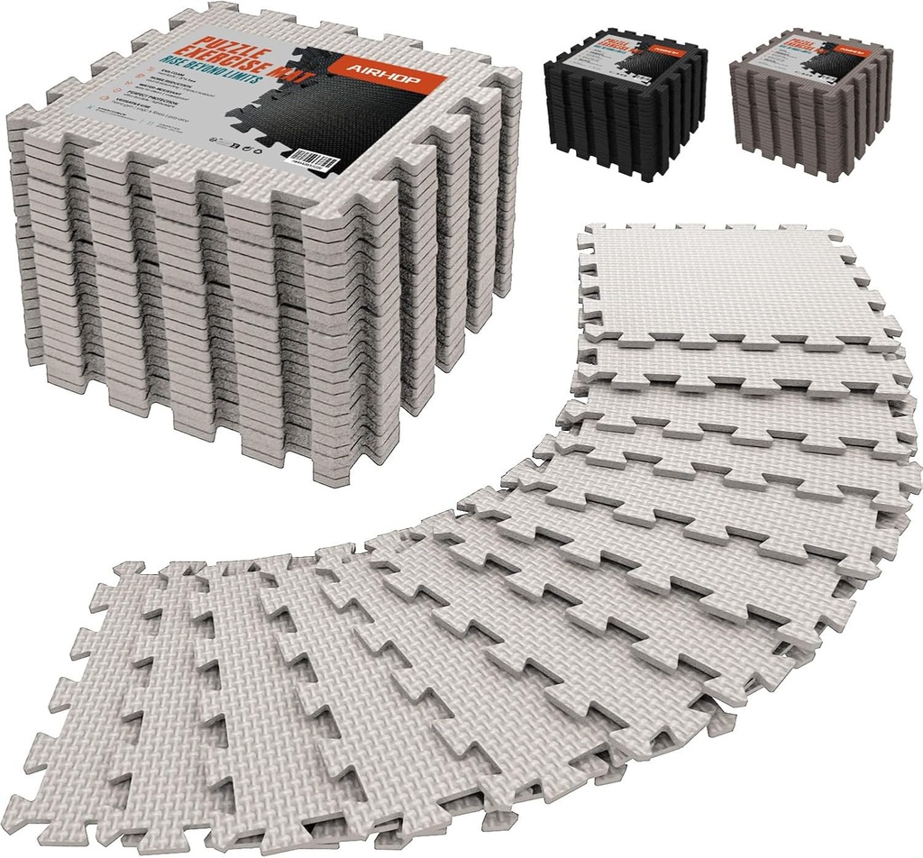 AIRHOP 12x12In Thick 18 Tiles Gym Floor Mat, High-Density EVA Foam Puzzle Gym Mat, Interlocking Foam Floor Tiles for Home Gym Exercise Equipment, Play Workout Garage Kitchen Flooring