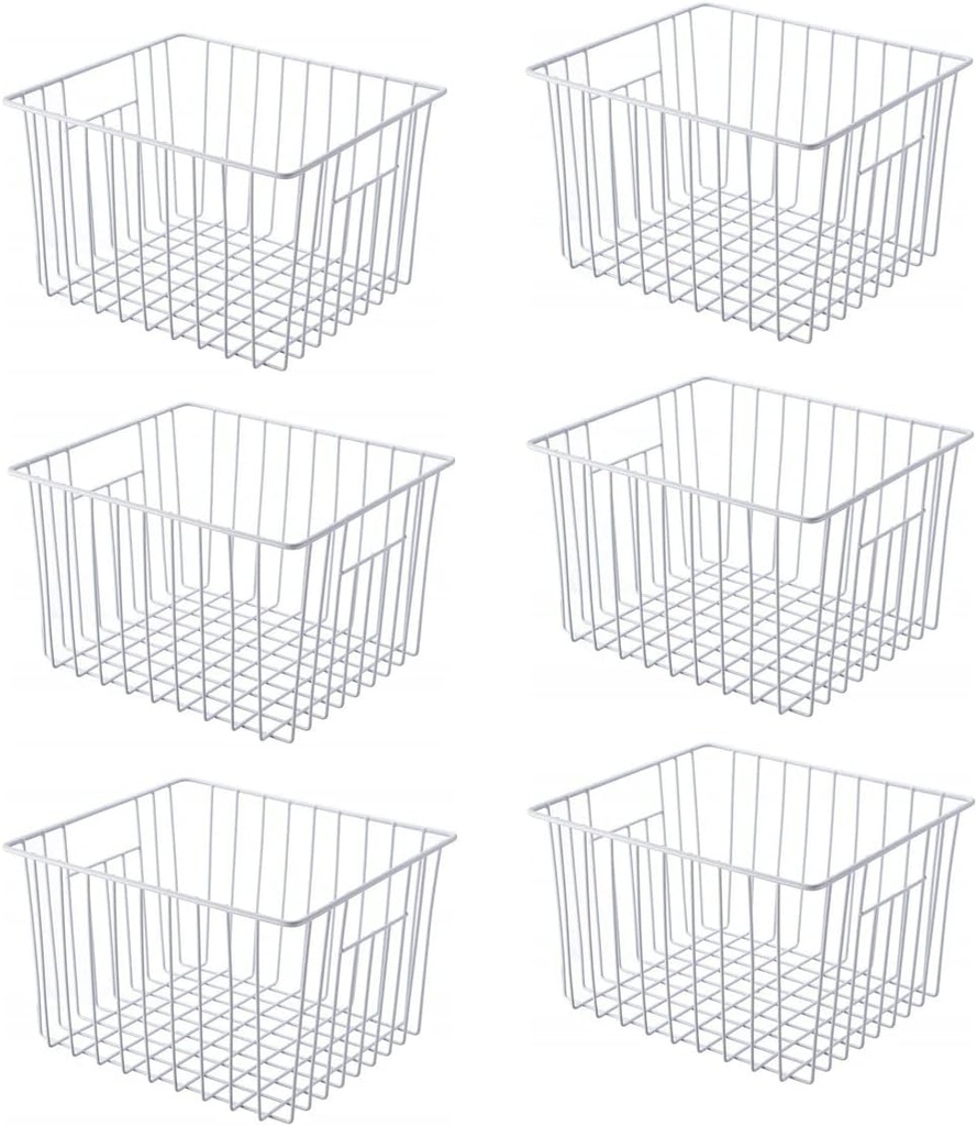 Freezer Basket Organizer, Refrigerator Metal Wire Storage Divider, Household Container Bins with Handles for Kitchen, Pantry, Cabinet, Closets - Pearl White (6, 11in x 10in x 5.5in)